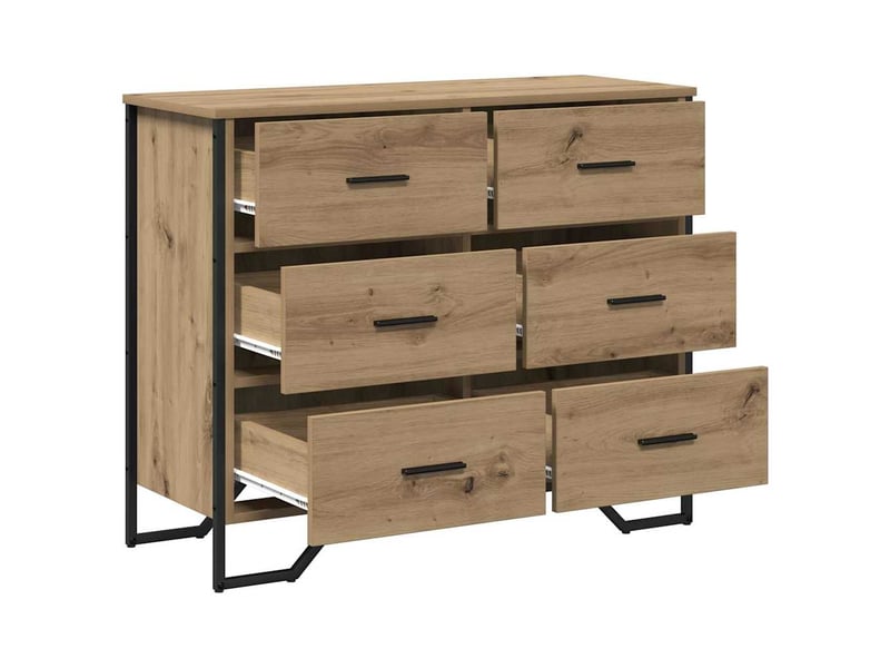  Commode chambre adulte, armoire à tiroirs 6-tiroir chêne artisanal 91x35,5x74,5 cm  - Conforama E