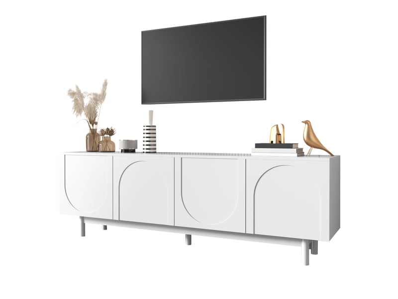 Meuble tv modenvie blanc 175 x 38 x 56 cm à 4 portes avec tablettes réglables  - Conforama A
