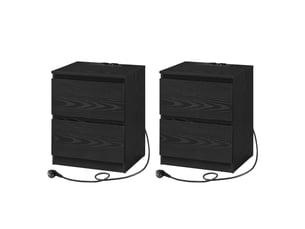 Table de chevet avec station de charge, 2 tiroirs, table d’appoint moderne, ports usb et prises, pour chambre, noir