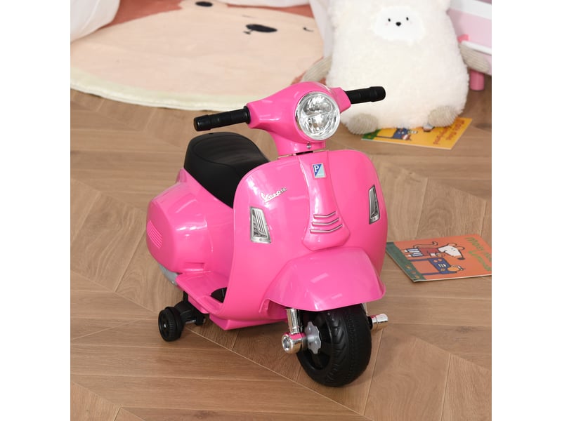  Moto électrique pour enfants, 6 v, avec stabilisateurs, phare, klaxon, vitesse de 3 kmh, pour les enfants de 18 mois à 3 ans, rose  - Conforama D