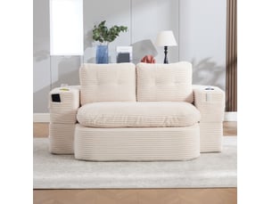 Canapé droit compressé convertible <strong>EVRYAE </strong> <strong></strong> 2 places Velours côtelé beige