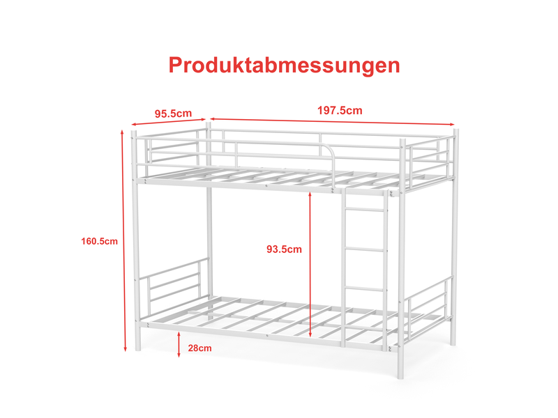  Lit superposé 90x190 cm, structure métallique, coloris blanc, escalier sécurisé, garde-corps, conception fonctionnelle, gain de place optimisé  - Conforama C