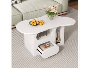 Table basse 97x45x43,5 cm avec tiroirs en forme de nuage en panneau de particules blanc