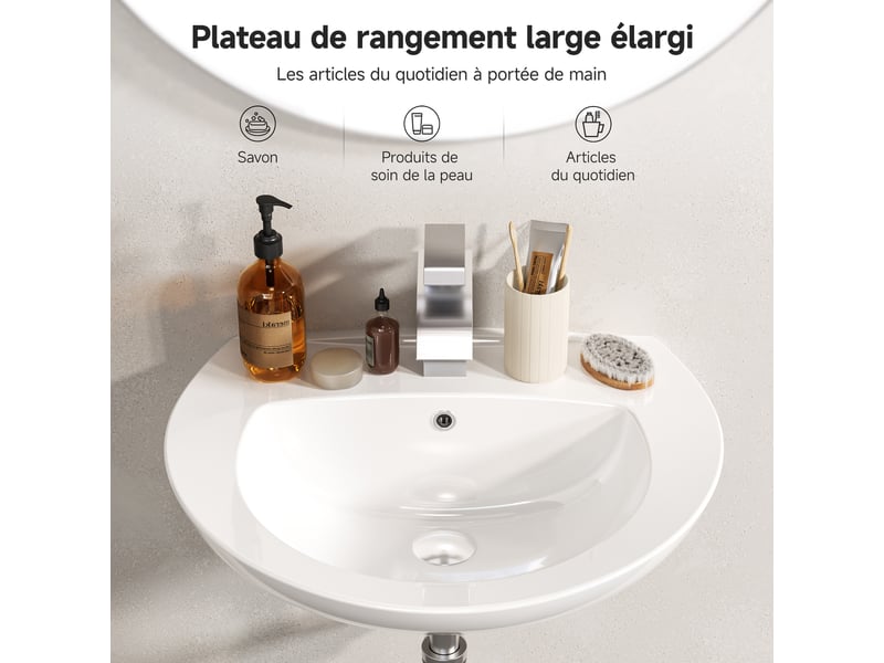  Cecipa max lavabo 57 x 45 cm - lavabo semi-circulaire en céramique - avec bonde pop-up - espace de pose - pour fixation murale - blanc  - Conforama B