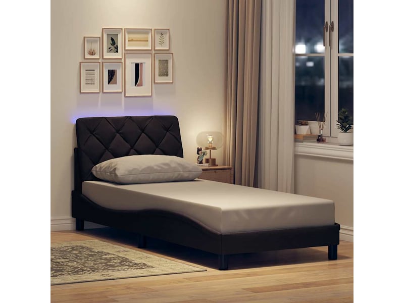 Lit adulte, lit simple, cadre de lit avec led sans matelas marron foncé 80x200cm tissu cf700 - Conforama B