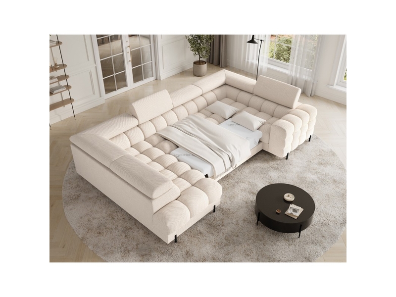 Canapé panoramique convertible factory 3 places beige – angle gauche avec coffre – version 4 - Conforama B