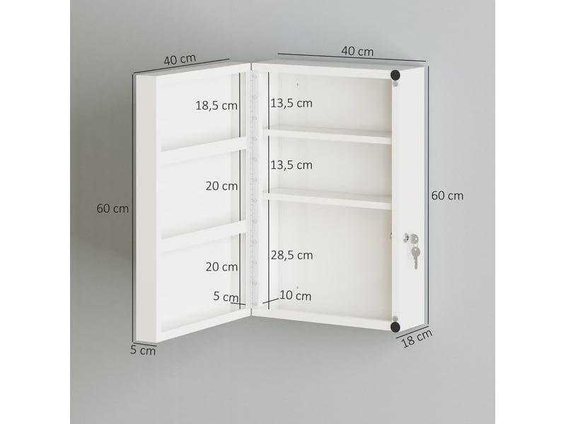 Armoire à pharmacie murale en acier blanc avec serrure et 6 espaces de rangement pour un intérieur ordonné - Conforama C