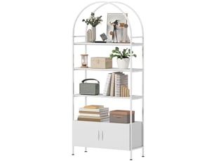 Étagère de rangement, bibliothèque arquée à 4 niveaux avec placard double porte, 80 x 30 x 187 cm, blanc