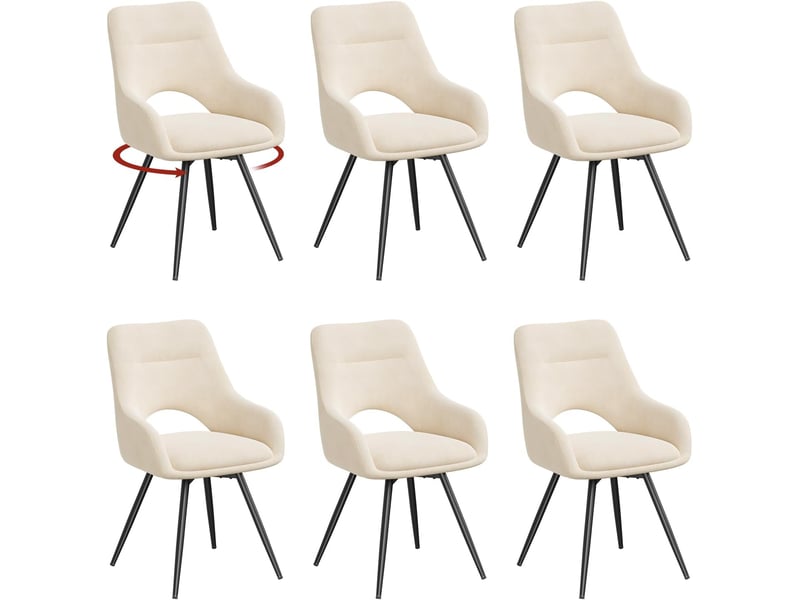  Lot de 6 chaise pivotante salle à manger, fauteuil en chenille, pieds métalliques, dossier creusé, beige  - Conforama A