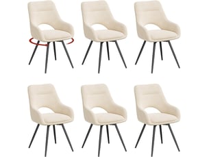 Lot de 6 chaise pivotante salle à manger, fauteuil en chenille, pieds métalliques, dossier creusé, beige