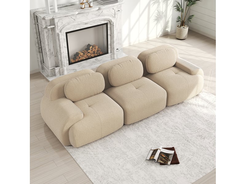  Canapé modulable 3 places modenvie sans cadre 298 x 103 x 70 cm velours côtelé beige  - Conforama D