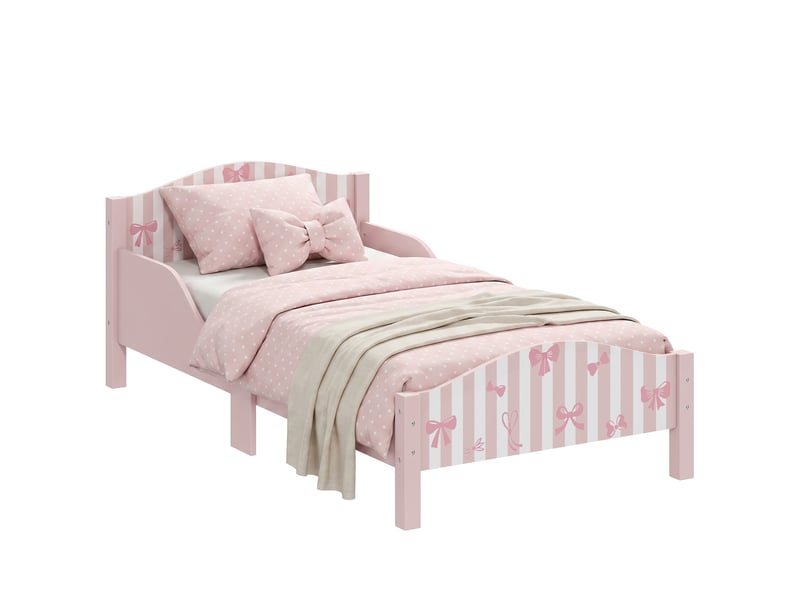  Lit enfant 70 x 140 cm, barrière de sécurité, motif nœud, rose  - Conforama A