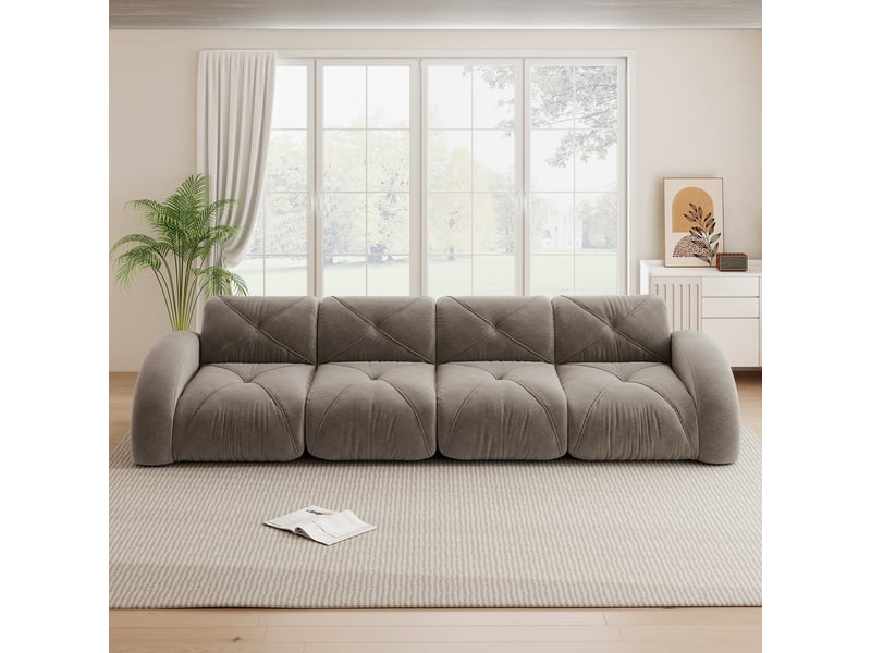  Canapé modulable, canapé 4 places – sans montage, en chenille, taupe, base antidérapante, sans cadre  - Conforama R