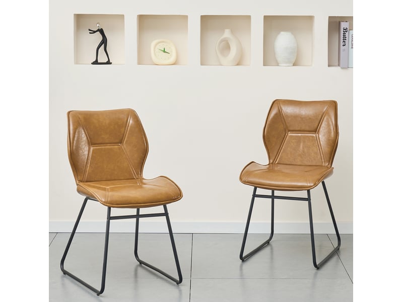  Lot de 2 chaises de salle à manger ergonomiques en similicuir marron et métal noir  - Conforama B