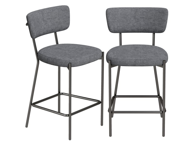  Tabourets de bar (lot de 2), rembourrés et dotés d'un dossier incurvé, pour îlot de cuisine ou coin repas, gris.  - Conforama A