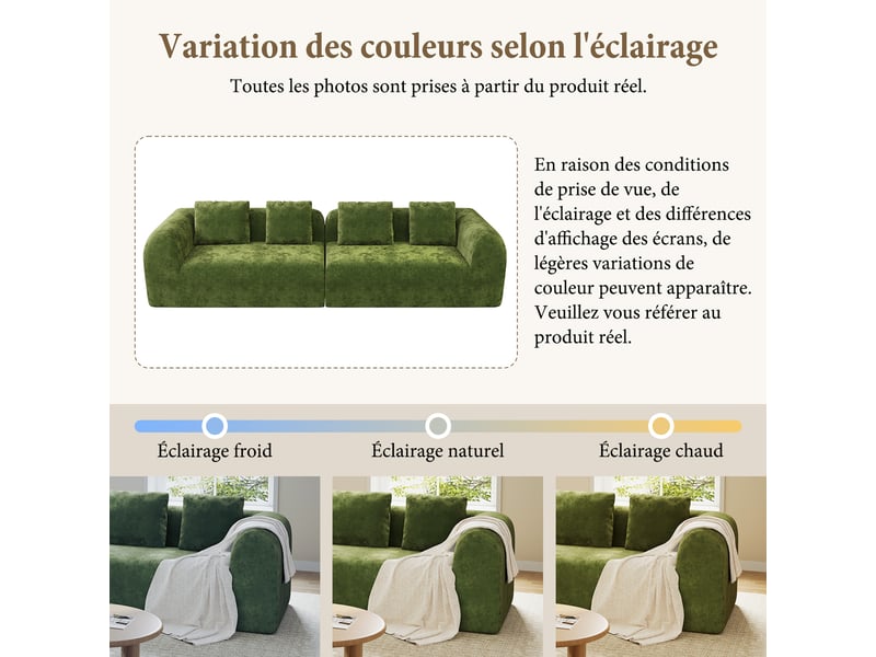 Canapé compressé modulable 3 places en chenille premium,aucun montage,mousse 32d haute résilience,canapé salon moderne vert,280x97x66cm 280x97x66CM - Conforama W