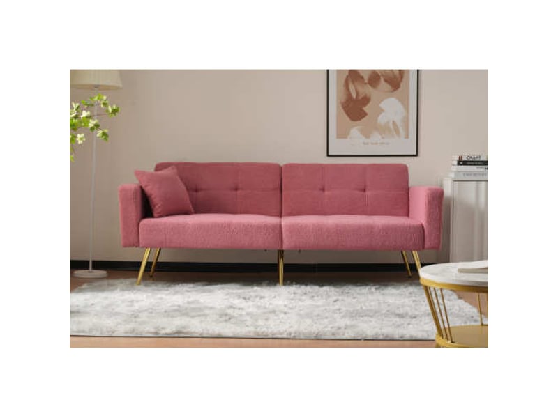  Canapé droit avec angle réglable, pieds dorés, avec coussins et poches de rangement latérales, rose  - Conforama B