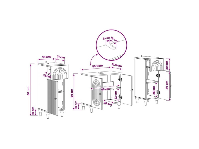 Ensemble de meuble de salle de bain 3 pièces alkmaar noir cf63305 - Conforama E