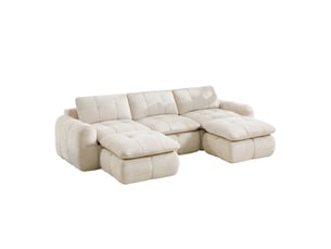 Canapé panoramique en u 3 places modulable sans cadre avec 2 ottomanes - lpospi - assise profonde chenille beige