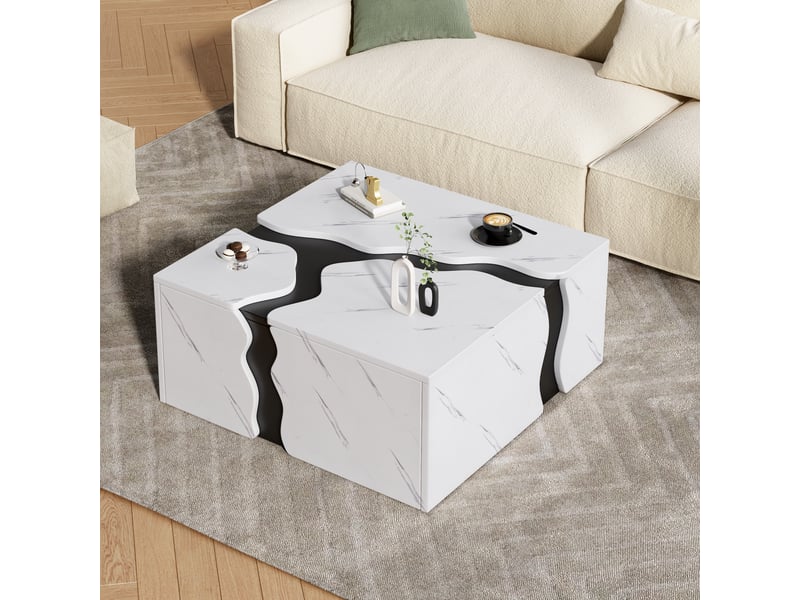 Table basse carrée 70x70 cm avec tiroir - effet marbre design géométrique moderne  - Conforama R