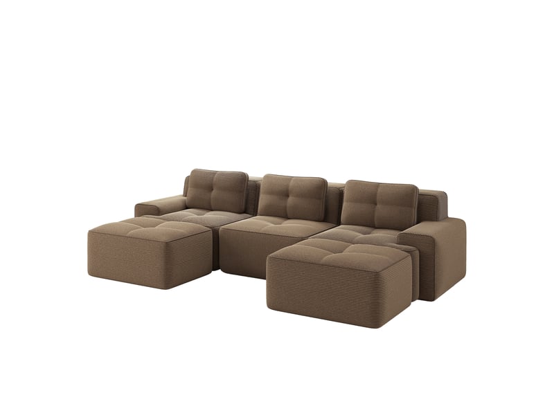  Canapé d'angle convertible 3 places en velours côtelé marron, 293 x 177 x 69 cm, sans armature, sans montage, livré compressé, assise profonde CARDUME ESTIVAL - Conforama A