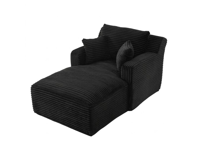  Chaise longue de relaxation moderne - 100x166x82cm - fauteuil de salon en velours côté design sans montage - noir  - Conforama A