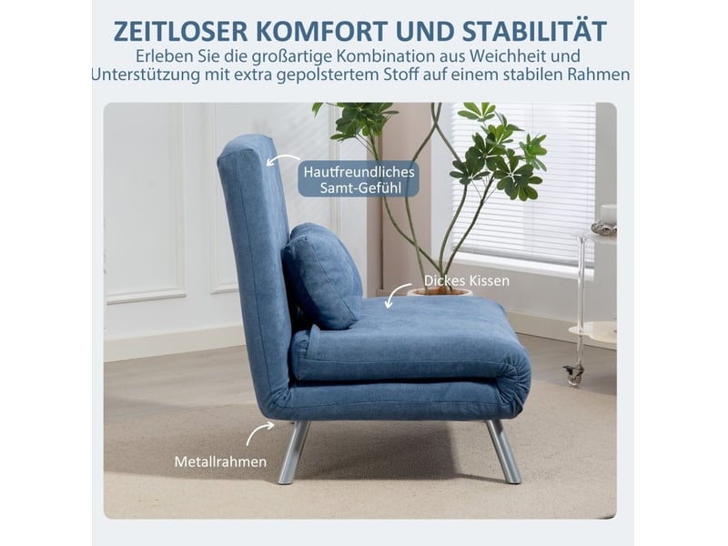  Fauteuil convertible 80x75x83 cm clic-clac tissu métal bleu  - Conforama E