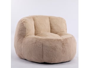 Fauteuil pouf avec mousse déchiquetée, dessous antidérapant et poignée en fausse fourrure marron et camel