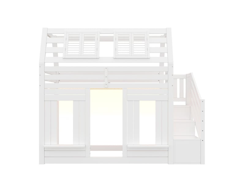 Lit superposé 90 x 200 cm, lit mezzanine enfant avec led, barrière de sécurité et escalier, blanc  - Conforama A