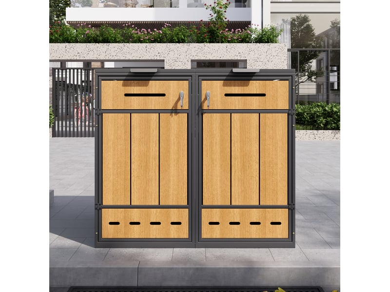  Meuble rangement extérieur double bac 2 compartiments acier gris bois aéré homvra  - Conforama D