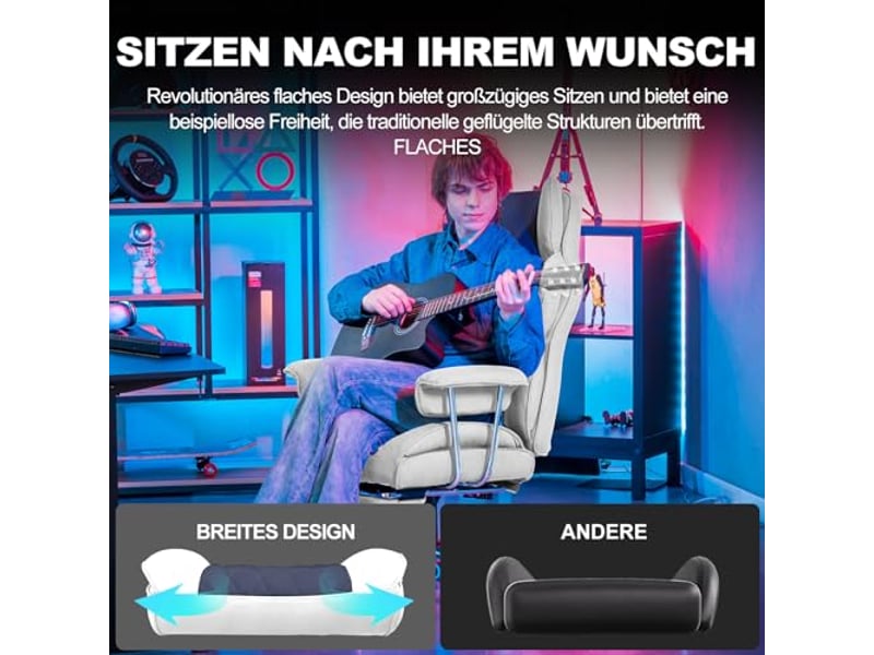  Gtplayer chaise de jeu avec soutien lombaire à ressort, repose-pieds, 180 kg - bleu clair GT205-LBW - Conforama C