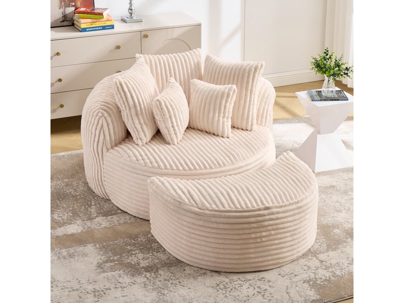  Canapé convertible rond modenvie avec repose-pieds, 2 places, en chenille beige, 168 x 123 x 63 cm  - Conforama B