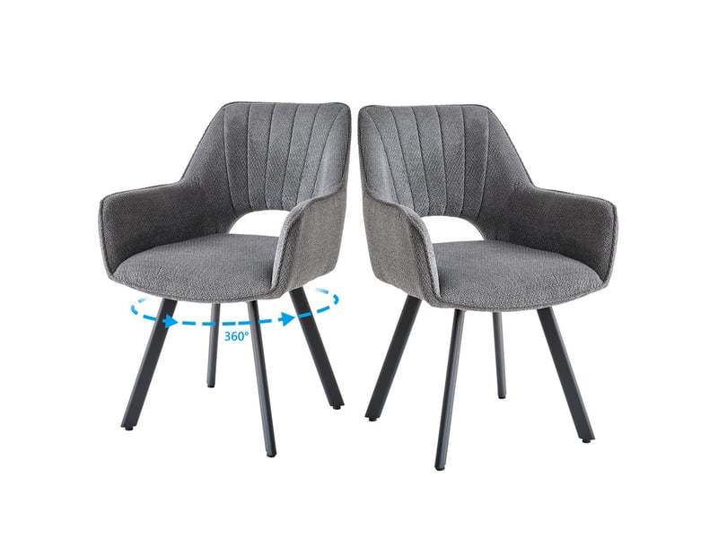 Lot de 2 chaises pivotante à 360° - chaise salle à manger moderne en lin, rembourrée - gris - Conforama A
