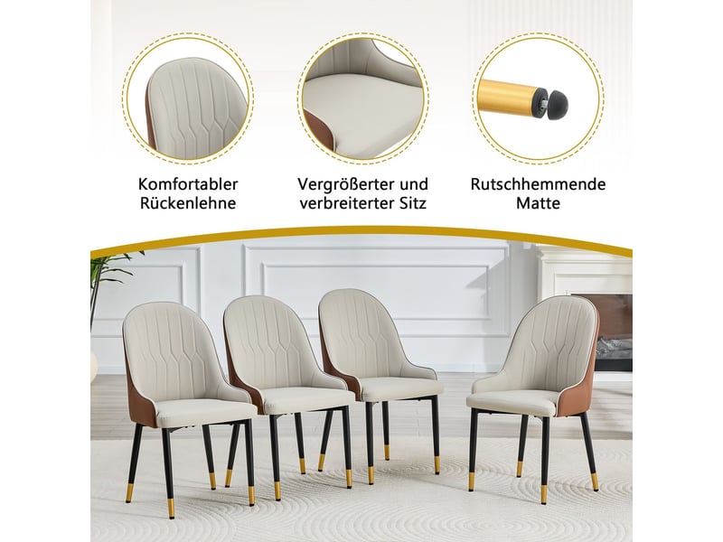  Lot de chaises 2 pièces chaise de cuisine cadre métal robuste revêtement pu coloris gris chaud et brun dossier motif éclair rembourrage épais garnissage très élastique  - Conforama E