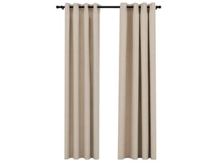 Lot de 2 rideaux occultants, rideaux black-out aspect lin avec œillets beige 140x245cm cf44532