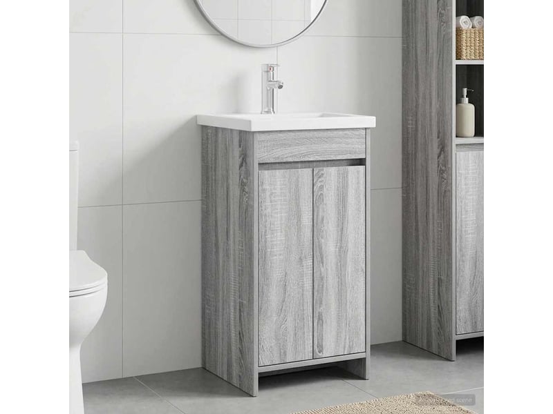 Meuble salle de bain avec évier, meuble de rangement sonoma gris shl1807 - Conforama B