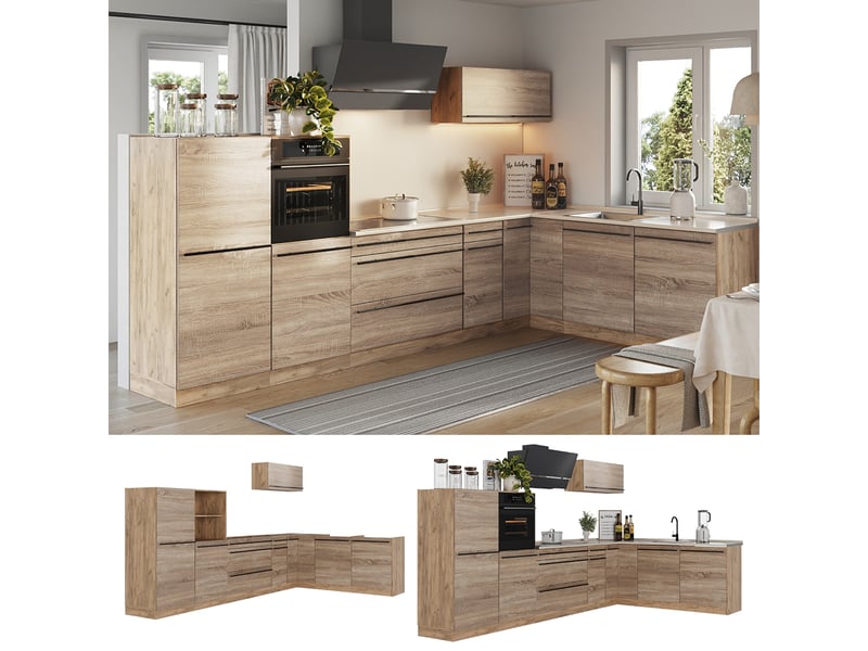  Vicco cuisine en angle, sonomachêne doré, 347 x cm sans plan de travail  - Conforama D