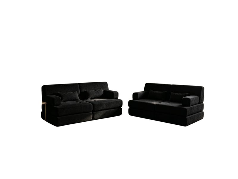 Canapé droit, lot de deux sofas droits, module d'assise en chenille, convertible ajustable pour séjour, chambre, bureau, 4 places, 80 x 90 x 182 cm, noir - Conforama A