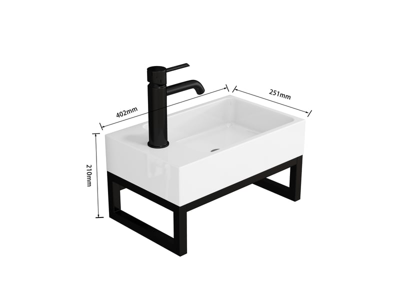  Lave-mains mural compact carré en céramique blanc mat avec cadre métal et trop-plein  - Conforama C