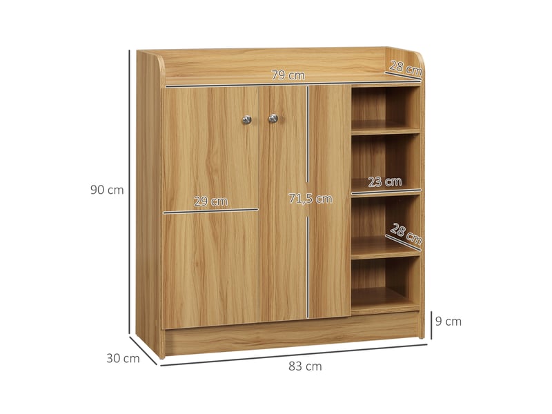  Meuble de rangement à chaussures pour entrée avec 4 compartiments ouverts et placard double porte - étagère réglable  - Conforama D