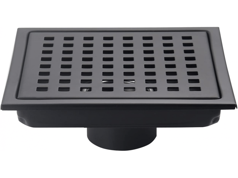 Évacuation de douche carrée de 6 pouces, noir mat, grille avec couvercle amovible, en acier inoxydable sus304 - Conforama A