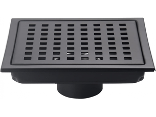 Évacuation de douche carrée de 6 pouces, noir mat, grille avec couvercle amovible, en acier inoxydable sus304