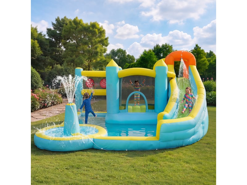 Château gonflab enfants - parc aquatique, souffleur, toboggan, panier