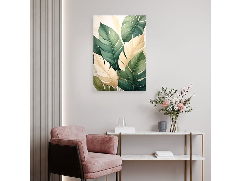  Image sur toile, feuilles tropicales vertes et crème dans une composition naturelle 70x100 1312609659 - Conforama B