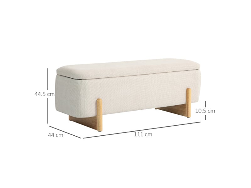  Banc coffre rembourré aspect lin avec rangement, pieds en bois et charnières de sécurité, salon et chambre  - Conforama C