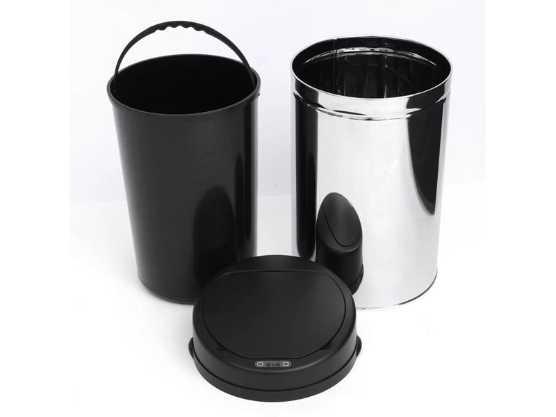 Poubelle ronde à capteur infrarouge 30 l en acier inoxydable noir - Conforama D