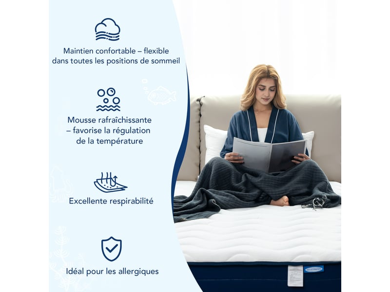 Matelas à ressorts ensachés individuellement 150x190cm – 22cm d'épaisseur, 7 zones de confort, soutien moyenferme (h3h4), ergonomique, respirant et anti-acariens, certifié oeko-tex. 7 zones de confort - Conforama E