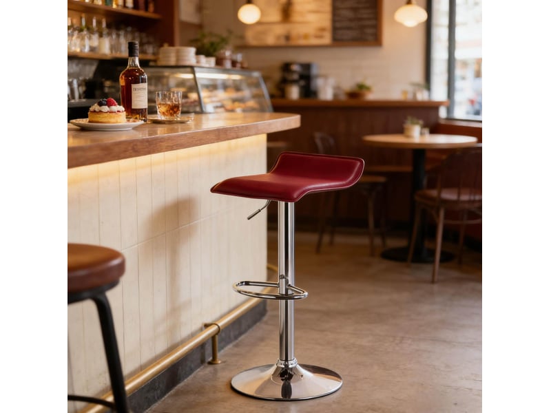  Tabouret de bar réglable pivotant 360° en similicuir bordeaux  - Conforama D