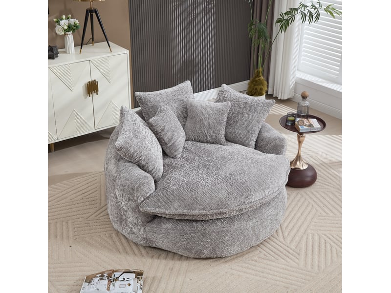  Fauteuil lounge avec repose-pieds et coussins gris clair evryae  - Conforama B
