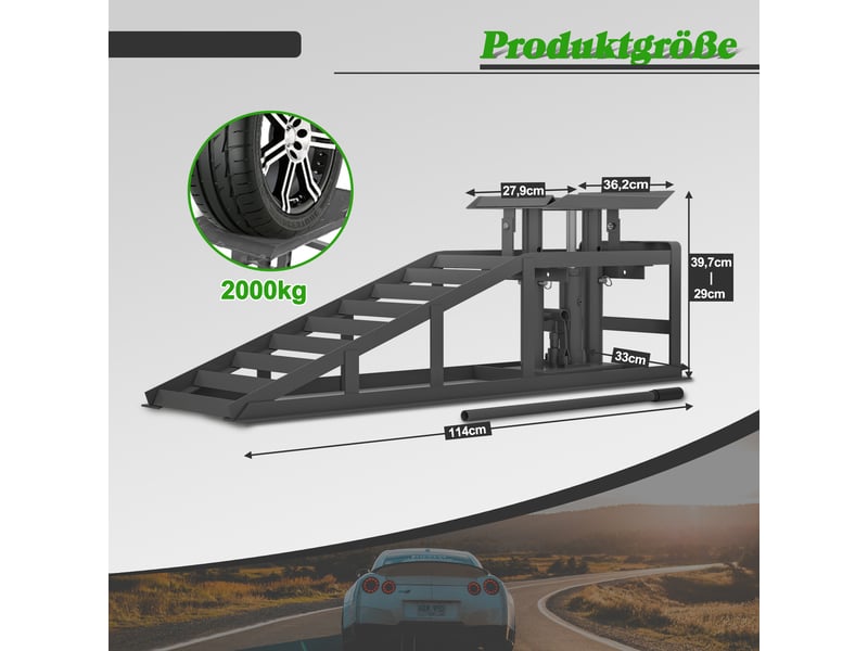  Lot de 2 rampes de levage voiture grises, hauteur réglable, avec cric et plateforme  - Conforama C